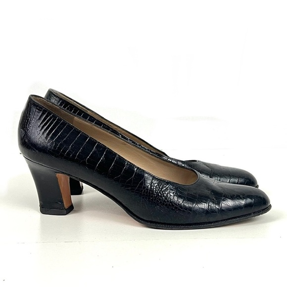 Salvatore Ferragamo Croc-Embossed Pumps - Size 7.5AA - Picture 1 of 11